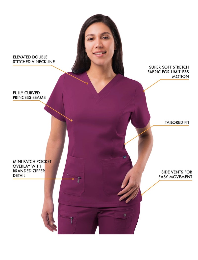 Adar Uniforms Adar Pro Scrubs Set for Women - Stretch Enhanced V-Neck Scrub Top & Slim Fit Scrub Pants, 9 Pockets - 4400 - Wine - L - Image 3